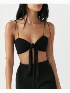 Joah Brown Tie Front Bandeau Crop Top